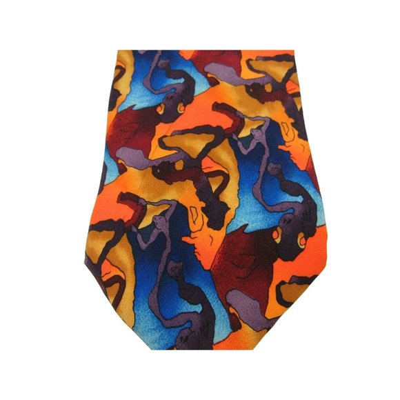 Men's Necktie J Garcia Tie Cartoon Limbo Orange Blue Burgandy 100% Silk - Picture 2 of 4